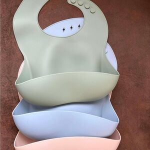 Soft Silicone Baby Bib Trio - Pastel Green, Blue, and Pink